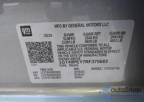 2024 GMC Sierra 2500Hd 4Wd Standard Bed At4 from USA, damaged, VIN 1GT49PEY7RF375683